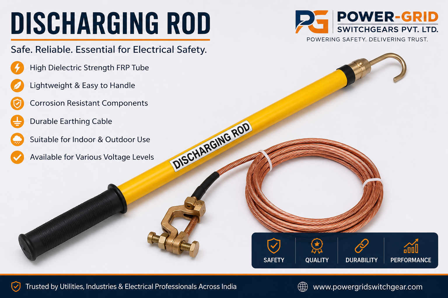 FRP Discharging Rod Manufacturer in India for High Voltage Electrical Safety Applications
