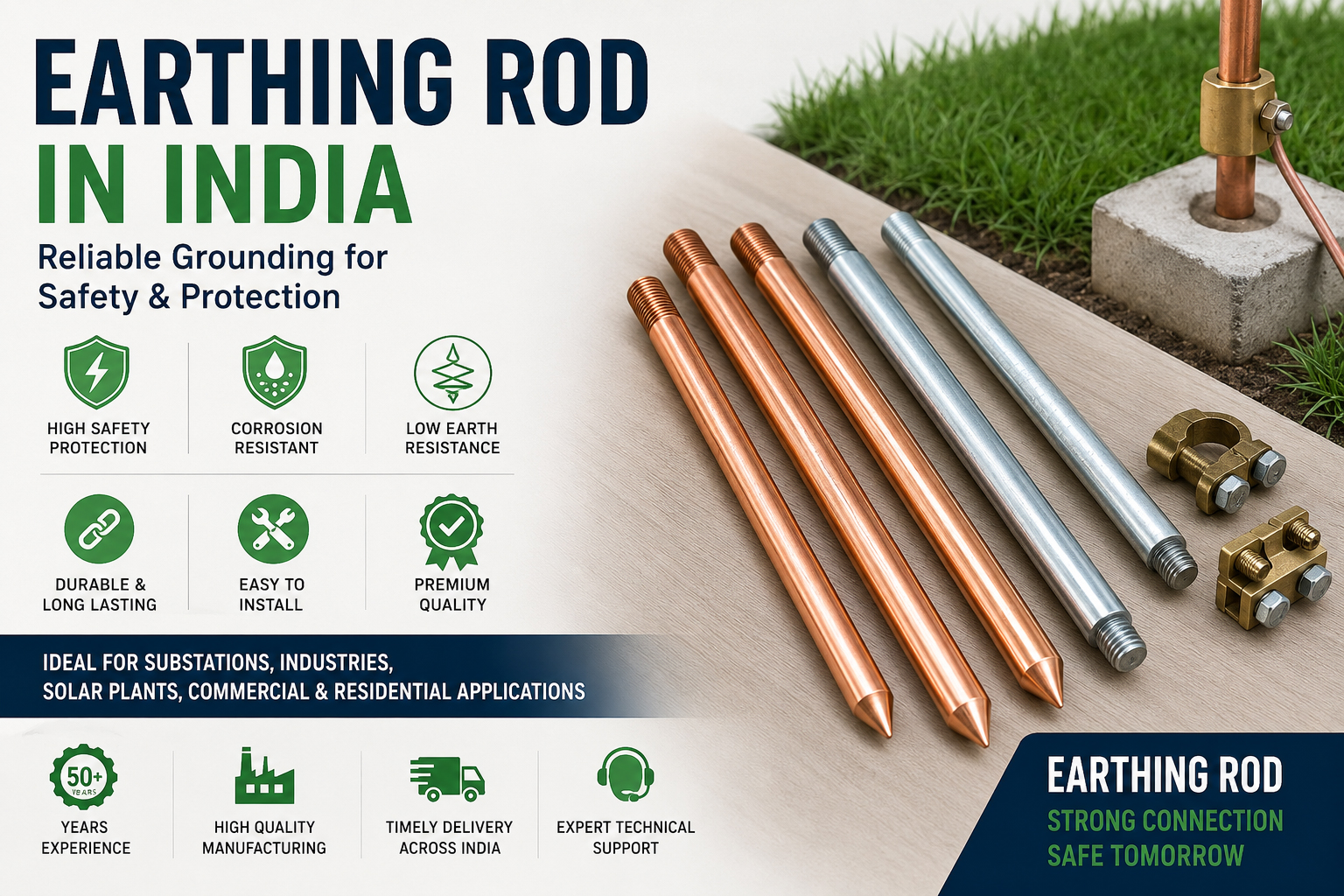 Earthing Rod in India | Copper Bonded & GI Earthing Rod Manufacturer - Power-Grid Switchgears Pvt. Ltd. Earthing Rod in India manufactured by Power-Grid Switchgears Pvt. Ltd. featuring copper bonded and GI earthing rods for electrical grounding, substations, industrial, commercial, and solar power applications.