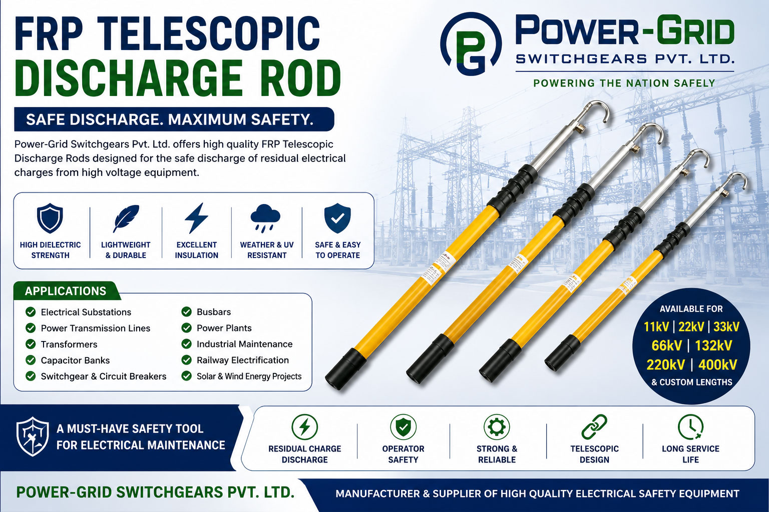 FRP Telescopic Discharge Rod in India FRP Telescopic Discharge Rod in India by Power-Grid Switchgears Pvt. Ltd.