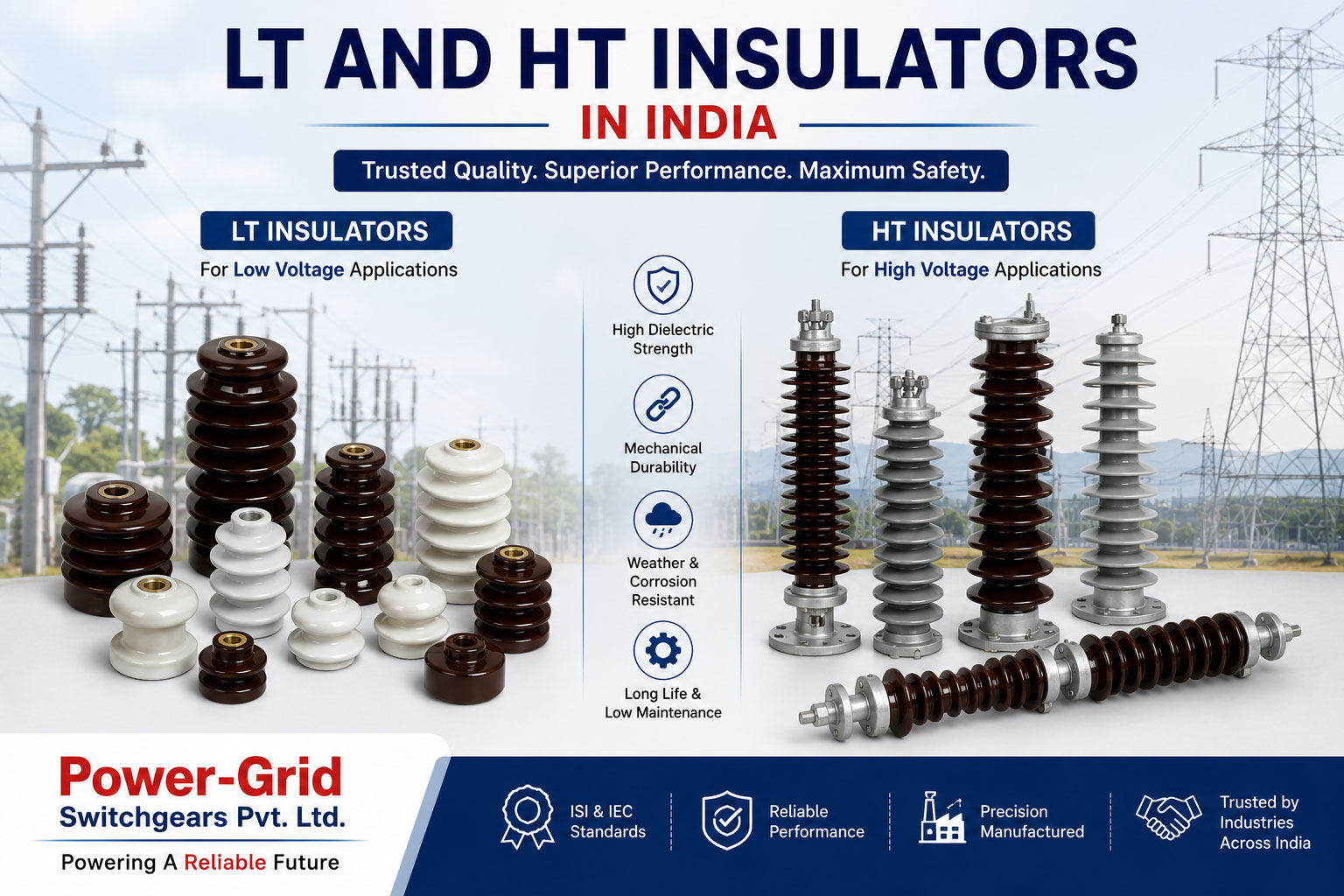 LT and HT Insulators in India - Polymer & Porcelain Electrical Insulators | Power-Grid Switchgears Pvt. Ltd.
