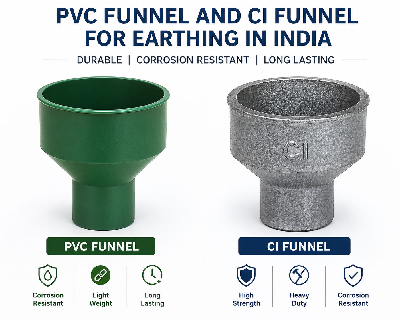 PVC Funnel and CI Funnel for Earthing in India | Power-Grid Switchgears Pvt. Ltd. PVC Funnel and CI Funnel for Earthing in India used for safe and efficient earthing systems.