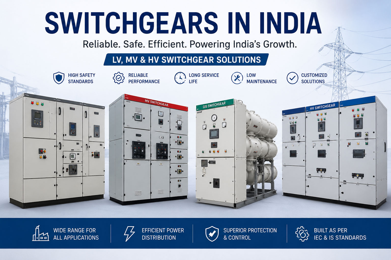 Switchgears in India – LV, MV & HV Electrical Power Distribution and Protection Panels for Industrial and Substation Use High quality switchgears in India including LV MV and HV electrical switchgear panels for power distribution, industrial safety and reliable electricity control systems