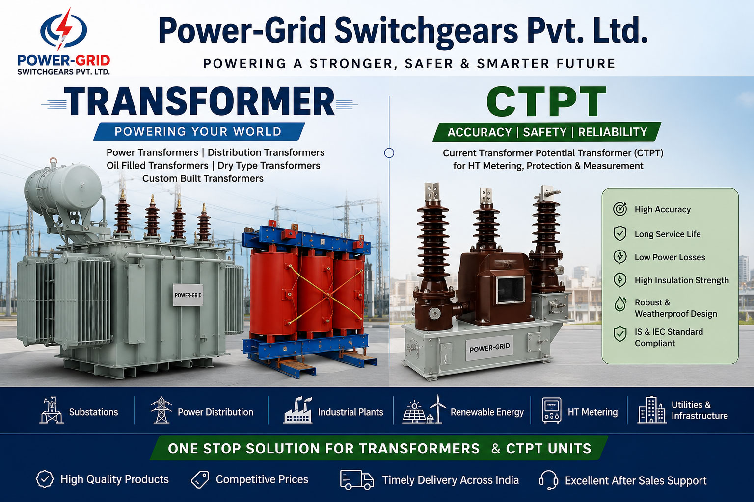 Transformer & CTPT Manufacturer in India – Power Transformer, Distribution Transformer and Current Transformer Potential Transformer by Power-Grid Switchgears Pvt. Ltd.