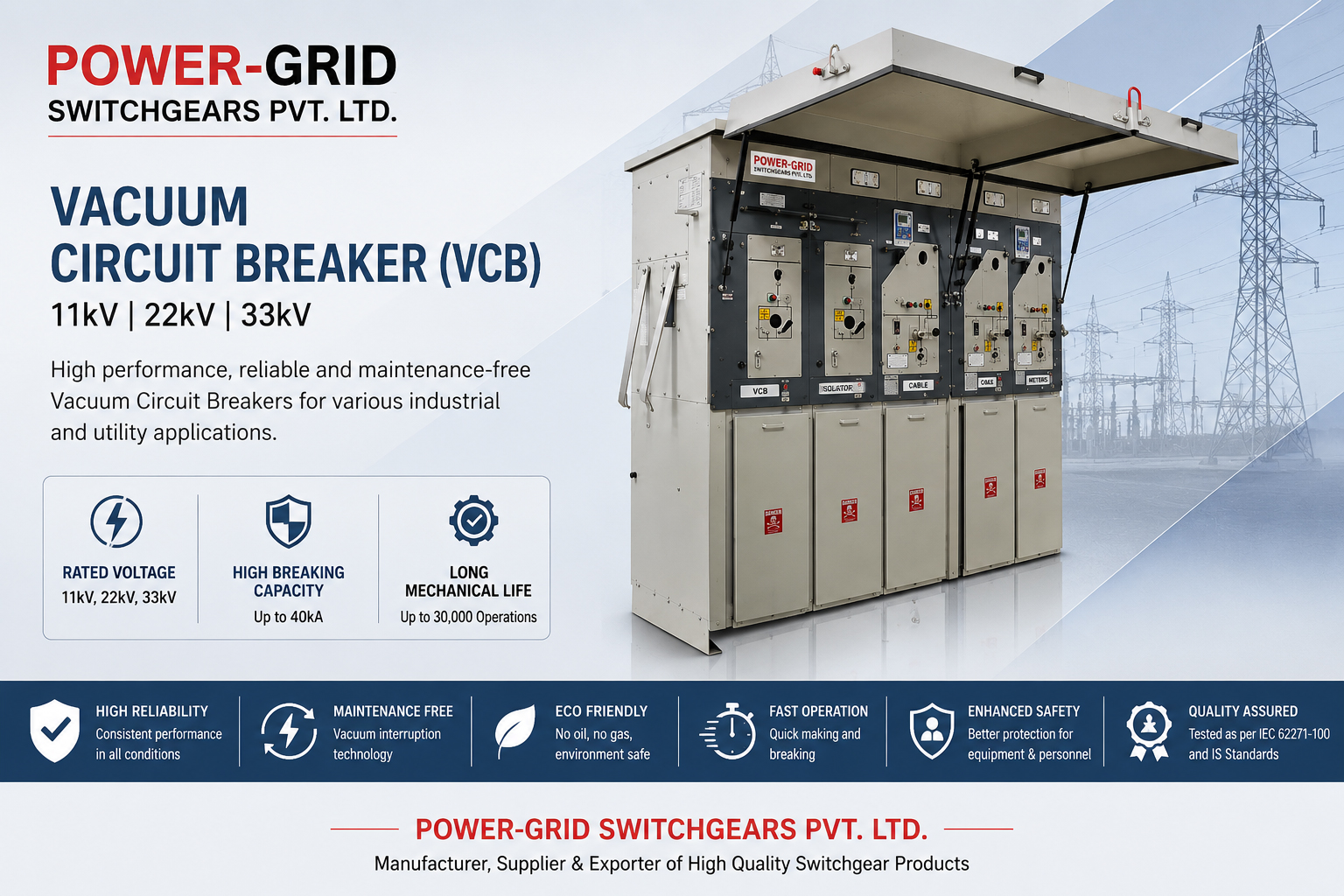 11kV 22kV 33kV Vacuum Circuit Breaker in India Vacuum Circuit Breaker (VCB) Manufacturer in India