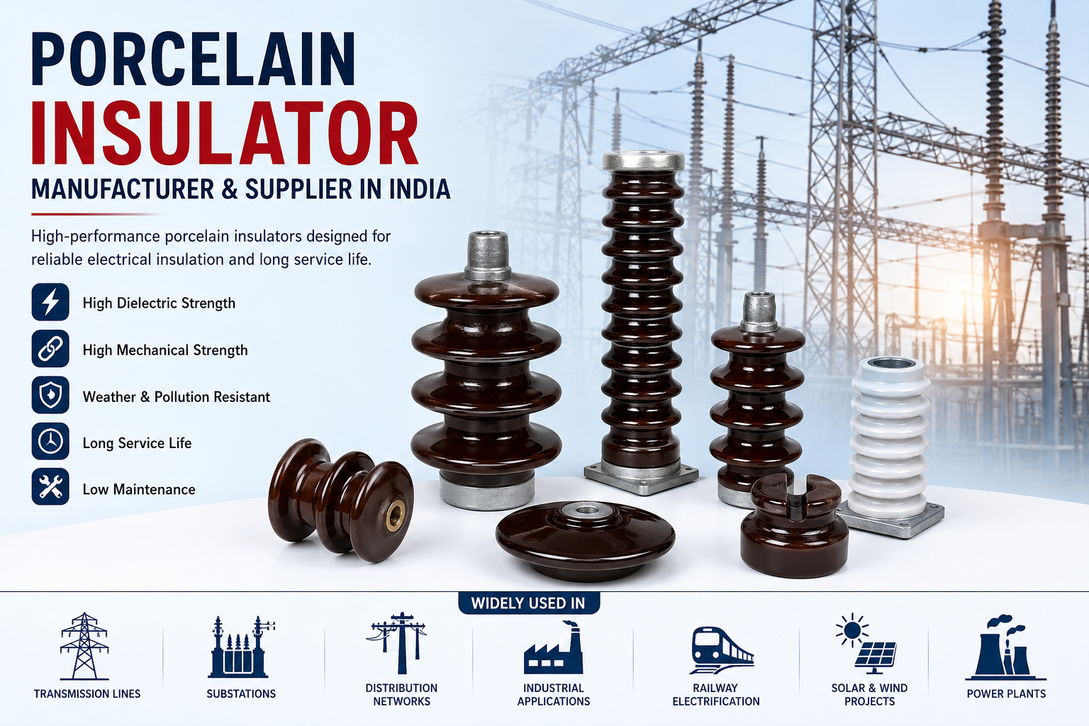 High Quality Porcelain Insulator Manufacturer and Supplier in India - Power-Grid Switchgears Pvt. Ltd. Porcelain Insulator Manufacturer and Supplier in India | Power-Grid Switchgears Pvt. Ltd.
